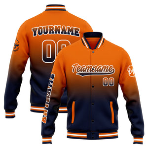 Chaqueta universitaria personalizada estilo Letterman para hombres-mujeres y jóvenes-color azul marino y naranja