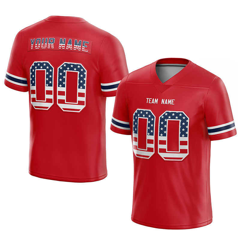 team customized authentic usa flag football jersey red-navy-white mesh
