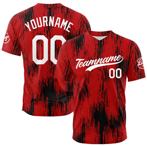 Camiseta de béisbol con dise?o personalizado estampado a todo color rojo y negro