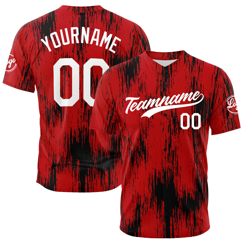 Camiseta de béisbol con dise?o personalizado estampado a todo color rojo y negro