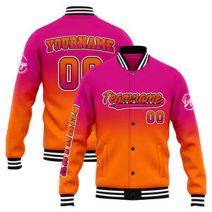 Chaqueta universitaria personalizada estilo Letterman para hombres-mujeres y jóvenes-color rosa y naranja