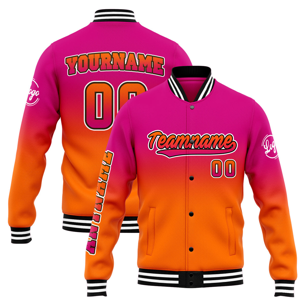 Chaqueta universitaria personalizada estilo Letterman para hombres-mujeres y jóvenes-color rosa y naranja