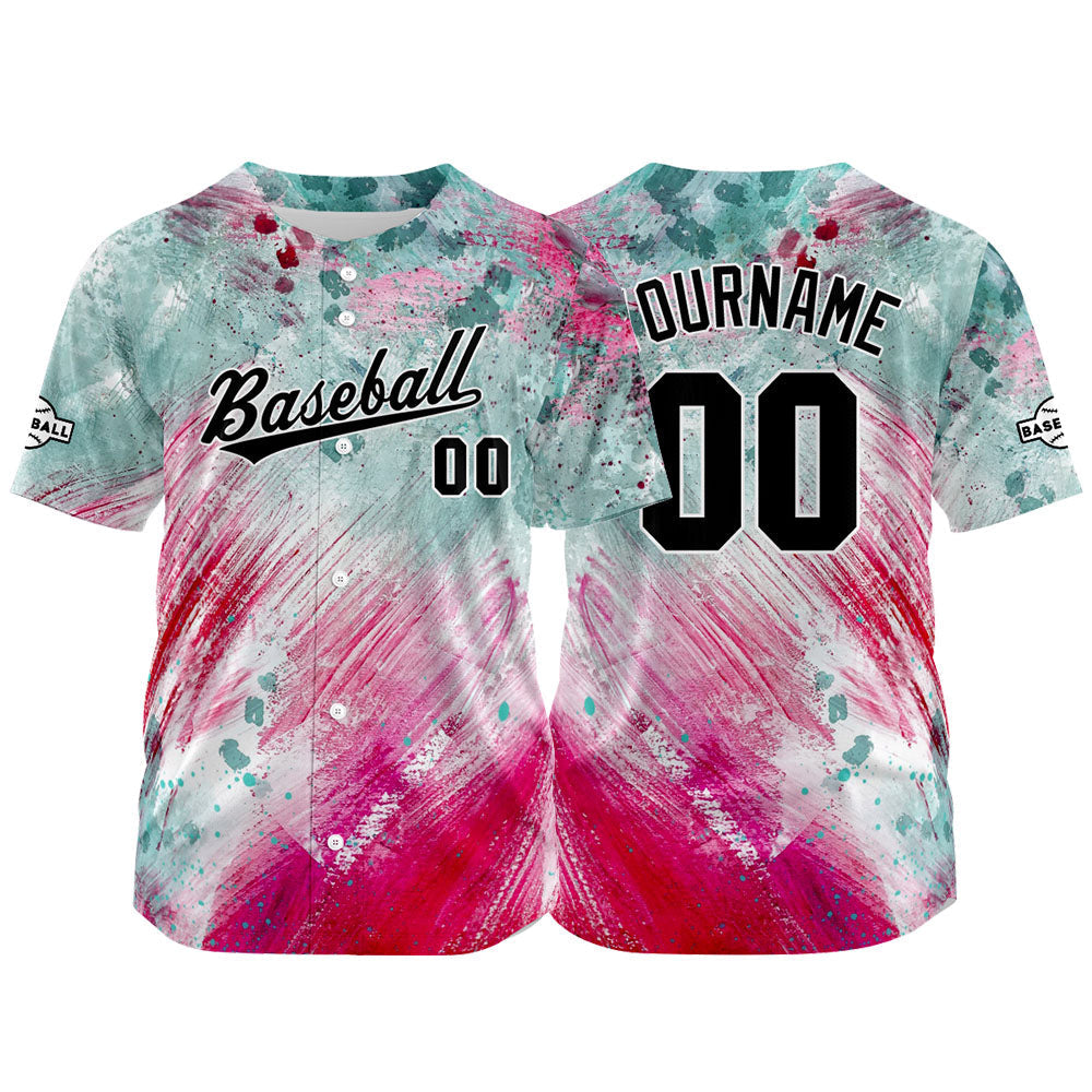 Dise?o personalizado de camiseta de béisbol con estampado completo en rojo y verde