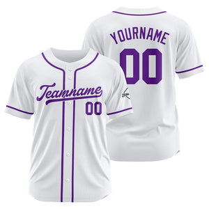 Camiseta de béisbol personalizada con diseño bordado & estilo hip hop & color blanco y morado