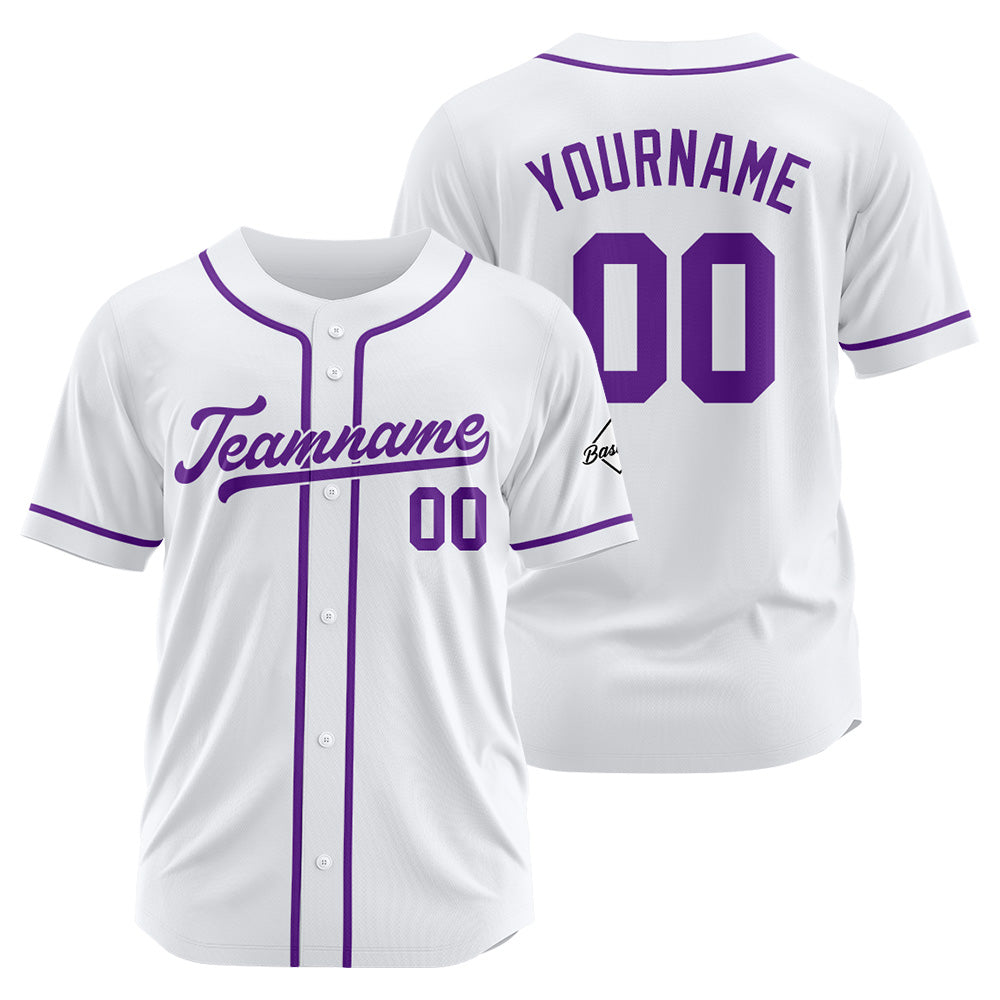 Camiseta de béisbol personalizada con diseño bordado & estilo hip hop & color blanco y morado