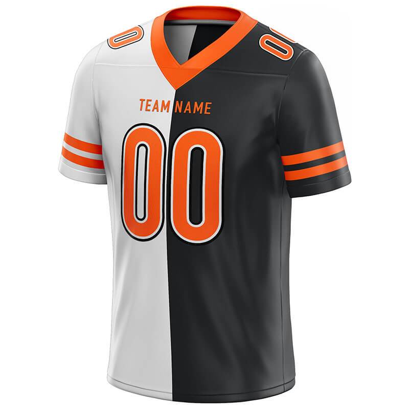custom authentic split fashion football jersey white-balck-orange mesh