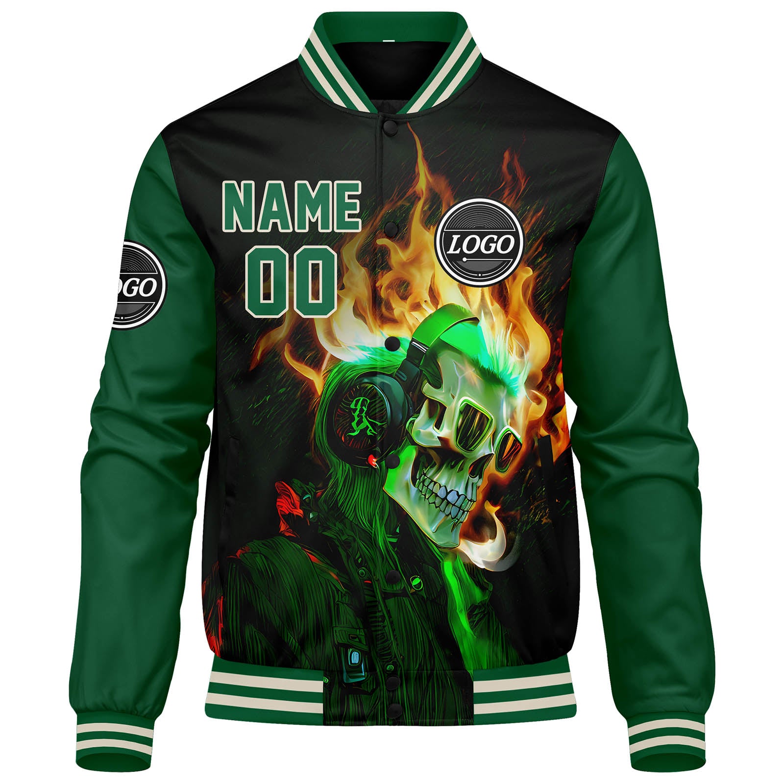 Chaqueta universitaria personalizada estilo Letterman para hombres-mujeres y jóvenes-color verde y negro
