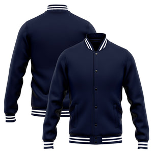 Chaqueta universitaria personalizada estilo Letterman para hombres-mujeres y jóvenes-color azul marino y blanco