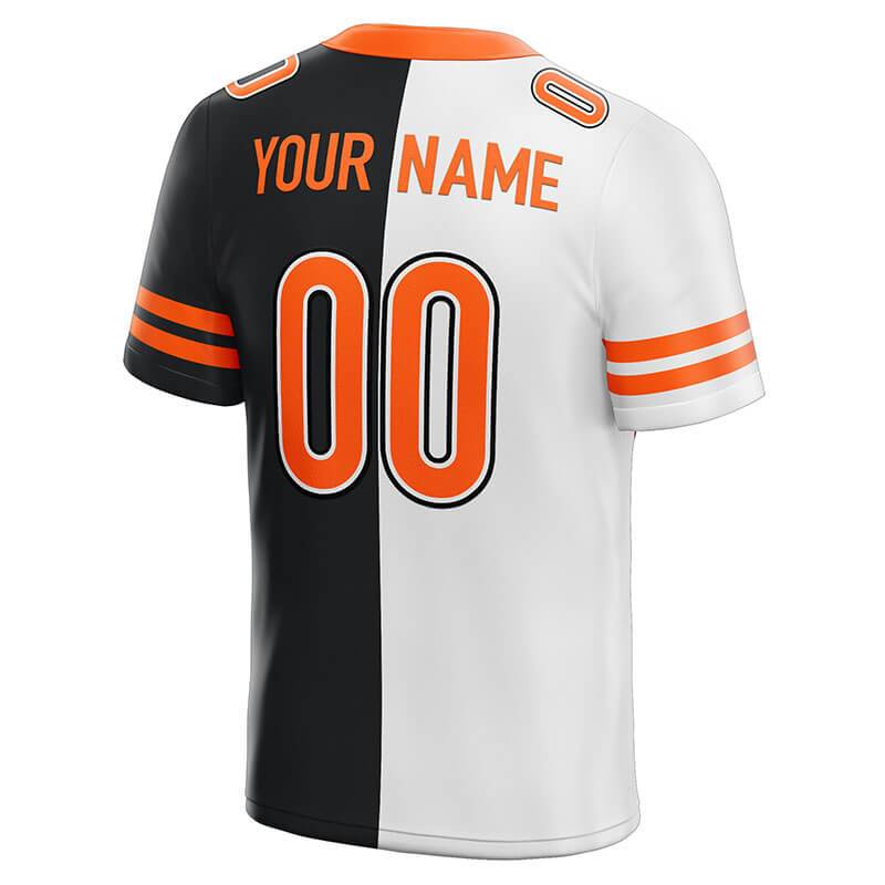 custom authentic split fashion football jersey white-balck-orange mesh