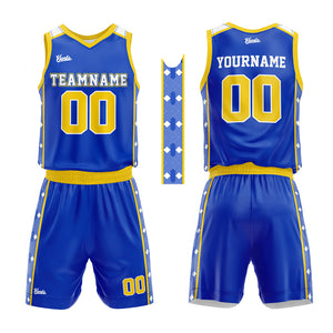 Uniforme de baloncesto personalizado color amarillo real con tu logotipo-nombre y número impresos