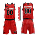 Uniforme de baloncesto personalizado rojo y negro con tu logotipo-nombre y número impresos