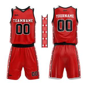 Uniforme de baloncesto personalizado rojo y negro con tu logotipo-nombre y número impresos