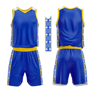Uniforme de baloncesto personalizado color amarillo real con tu logotipo-nombre y número impresos