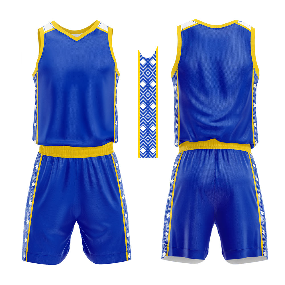 Uniforme de baloncesto personalizado color amarillo real con tu logotipo-nombre y número impresos