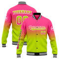 Chaqueta universitaria personalizada estilo Letterman para hombres-mujeres y jóvenes-color rosa y verde chartreuse