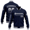 Chaqueta universitaria personalizada estilo Letterman para hombres-mujeres y jóvenes-color azul marino y blanco