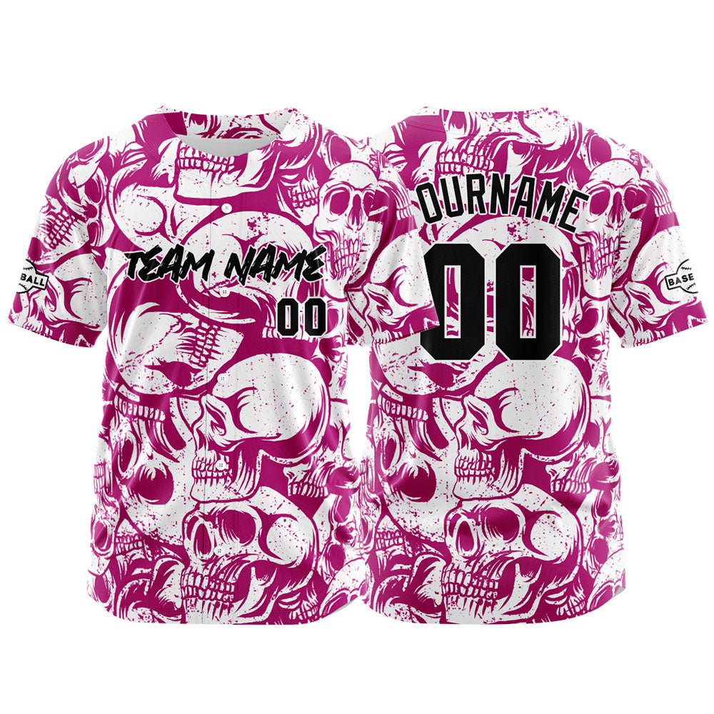 Camiseta de béisbol personalizada para hombres mujeres ni?os y jóvenes con bordados e impresión en rojo violeta y blanco