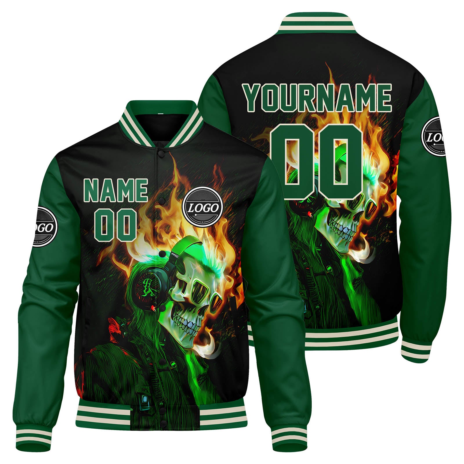 Chaqueta universitaria personalizada estilo Letterman para hombres-mujeres y jóvenes-color verde y negro