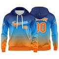 Sudadera con capucha personalizada con degradado para hombre-mujer-niña o niño Estampa tu logotipo-nombre o número en azul y naranja
