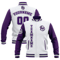Chaquetas universitarias impermeables personalizadas en blanco-morado y gris con nombre-número y logotipo bordados