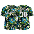 Camiseta de béisbol con dise?o personalizado estampado a todo color verde azul y negro
