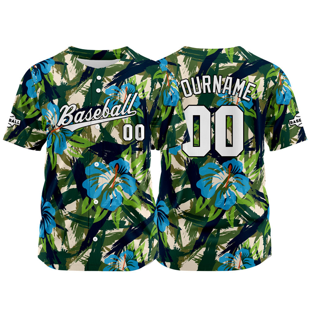 Camiseta de béisbol con dise?o personalizado estampado a todo color verde azul y negro