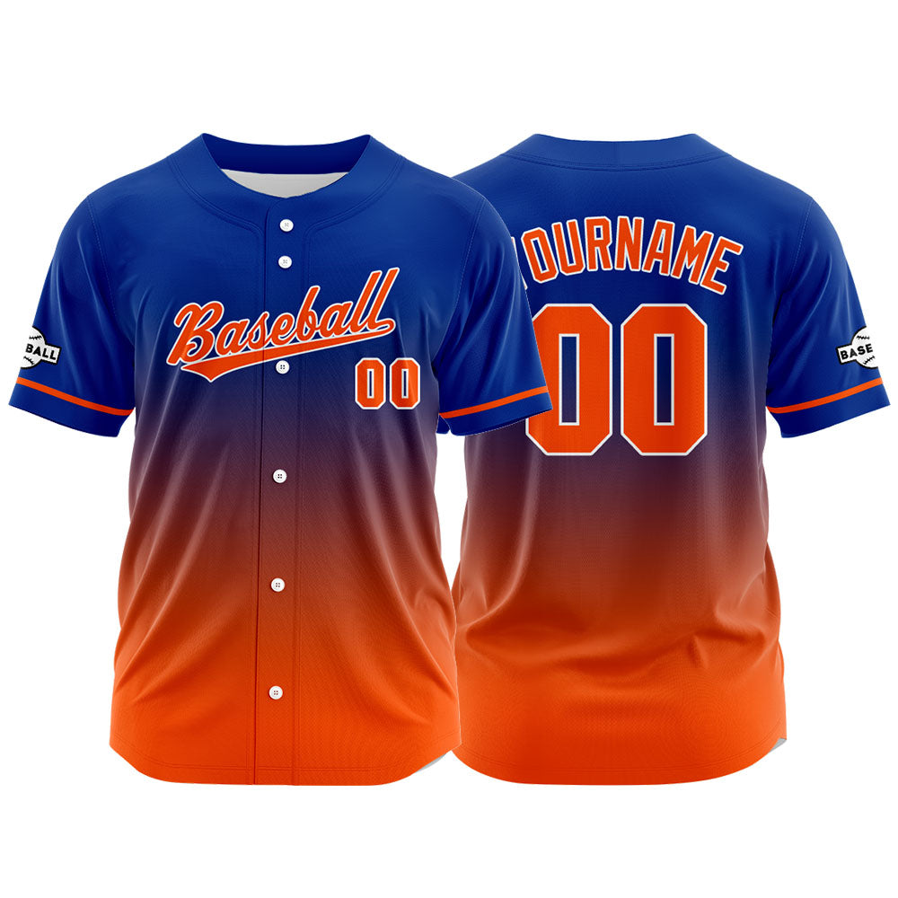 Camiseta de béisbol con dise?o personalizado estampado completo color naranja y azul