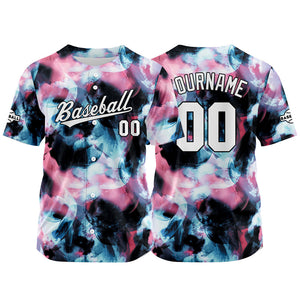 Dise?o personalizado de camiseta de béisbol con estampado completo en rosa negro y azul