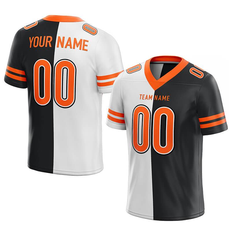 custom authentic split fashion football jersey white-balck-orange mesh
