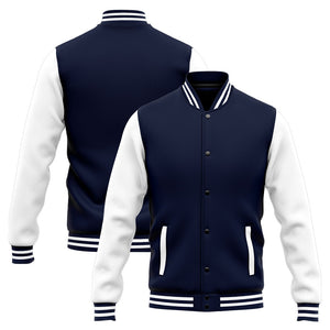 Chaqueta universitaria personalizada estilo Letterman para hombres-mujeres y jóvenes-color azul marino y blanco