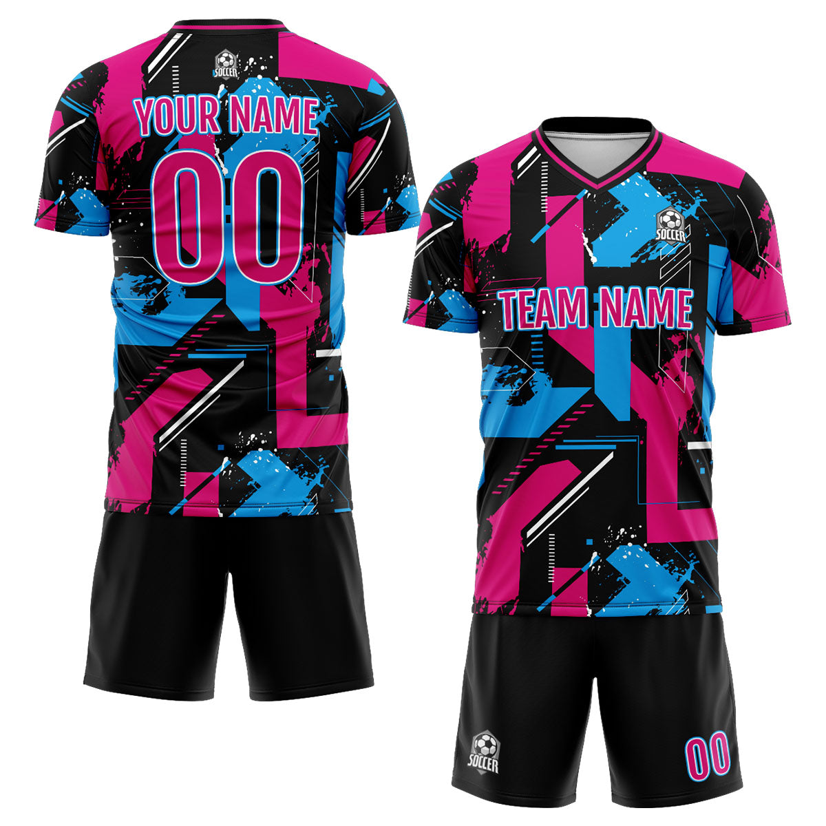 Conjunto personalizado de camiseta de uniforme rosa y azul claro para niños y adultos