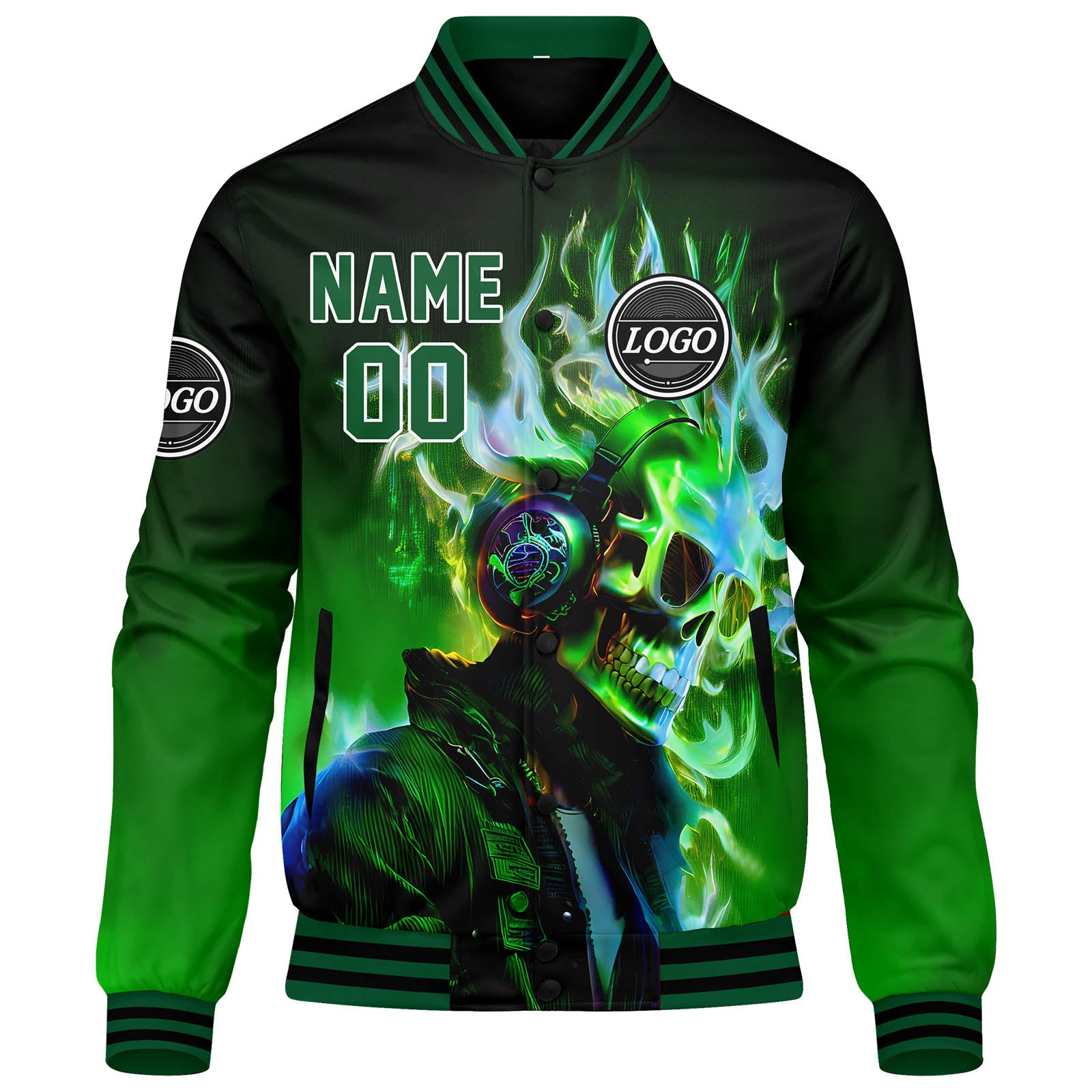 Chaqueta universitaria personalizada estilo Letterman para hombres-mujeres y jóvenes-color negro y verde