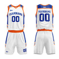 Uniforme de baloncesto personalizado en blanco y naranja real con tu logotipo-nombre y número impresos
