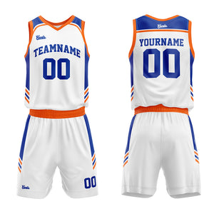 Uniforme de baloncesto personalizado en blanco y naranja real con tu logotipo-nombre y número impresos