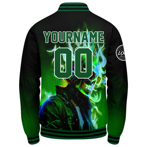 Chaqueta universitaria personalizada estilo Letterman para hombres-mujeres y jóvenes-color negro y verde