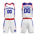 Uniforme de baloncesto personalizado blanco y rojo real con su logotipo-nombre y número impresos