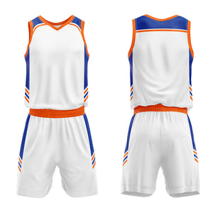 Uniforme de baloncesto personalizado en blanco y naranja real con tu logotipo-nombre y número impresos