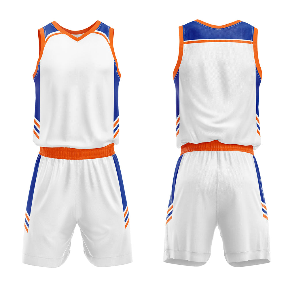 Uniforme de baloncesto personalizado en blanco y naranja real con tu logotipo-nombre y número impresos