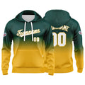 Sudadera con capucha personalizada con degradado para hombre-mujer-niña o niño Estampa tu logotipo-nombre o número Verde oscuro y amarillo
