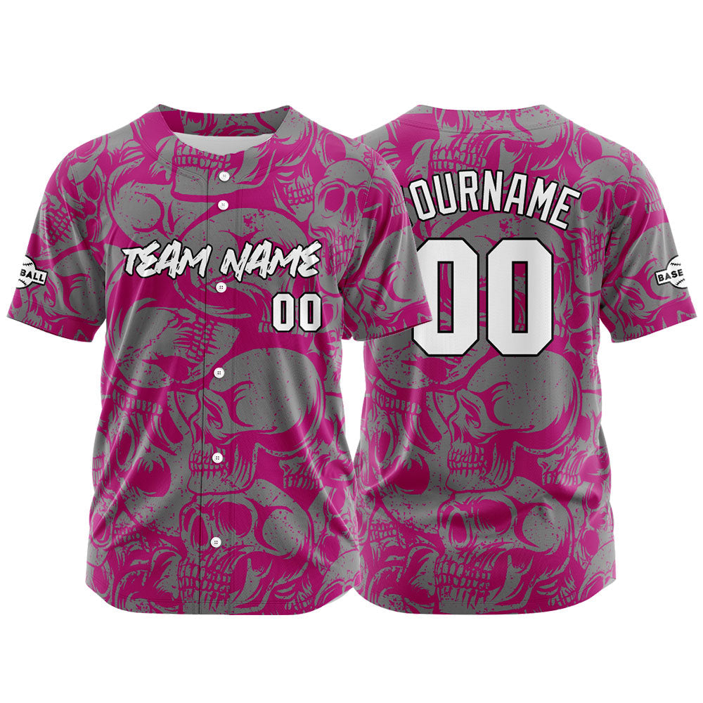 Camiseta de béisbol personalizada para hombres mujeres ni?os y jóvenes con costuras y estampado en rojo violeta y gris