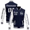 Chaqueta universitaria personalizada estilo Letterman para hombres-mujeres y jóvenes-color azul marino y blanco