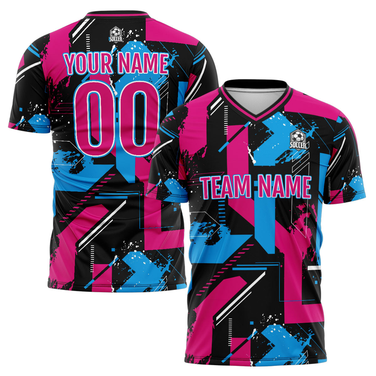 Conjunto personalizado de camiseta de uniforme rosa y azul claro para niños y adultos