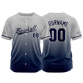 Camiseta de béisbol con dise?o personalizado estampado completo azul marino y gris