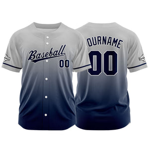 Camiseta de béisbol con dise?o personalizado estampado completo azul marino y gris