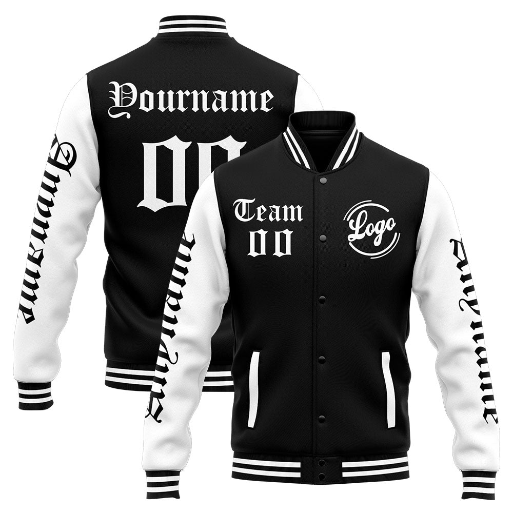 Chaqueta universitaria personalizada estilo Letterman para hombres-mujeres y jóvenes-color blanco y negro