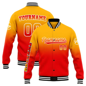 Chaqueta universitaria personalizada estilo Letterman para hombres-mujeres y jóvenes-color naranja claro y rojo