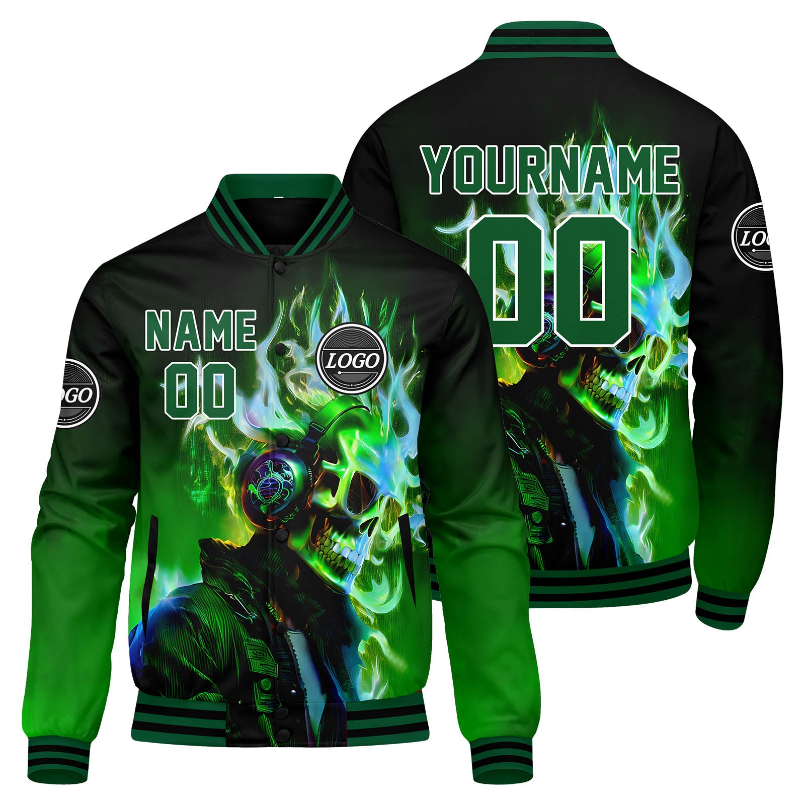 Chaqueta universitaria personalizada estilo Letterman para hombres-mujeres y jóvenes-color negro y verde