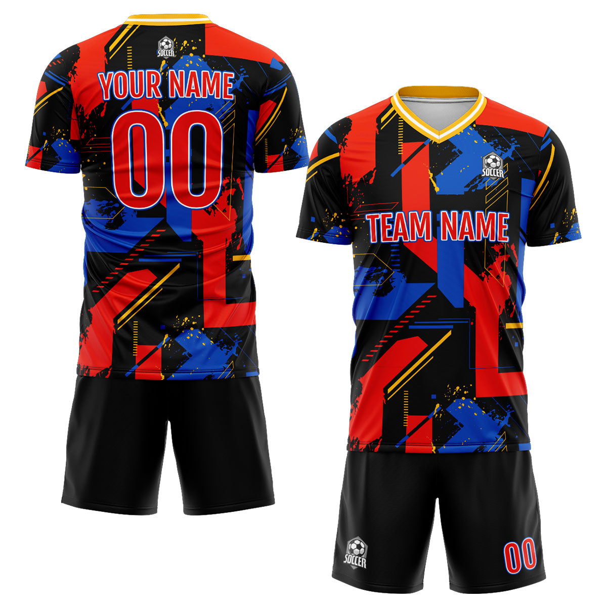 Conjunto personalizado de camiseta de uniforme rojo real para niños y adultos