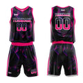 Uniforme de baloncesto personalizado en negro-azul marino y rosa con tu logotipo-nombre y número impresos