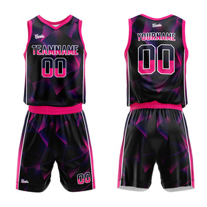 Uniforme de baloncesto personalizado en negro-azul marino y rosa con tu logotipo-nombre y número impresos